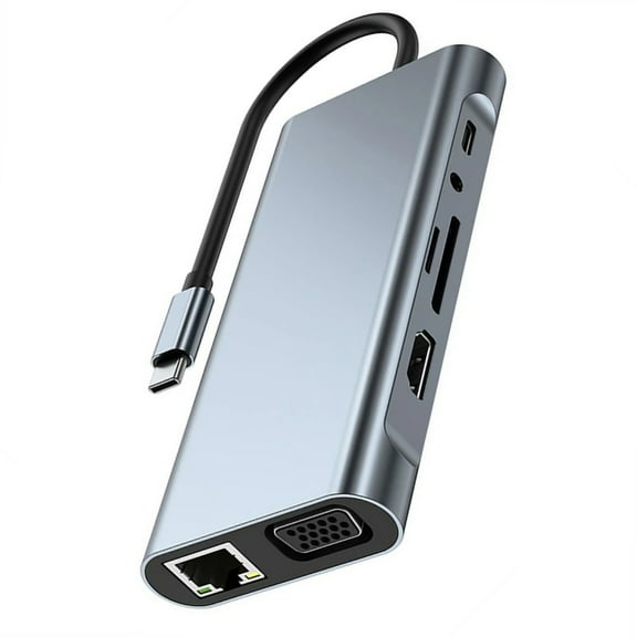 Aluminum USB Type C Hubs 11 Port Supports 5Gbps Data Transfer 4K Video Output PD100W Charging Card Reader