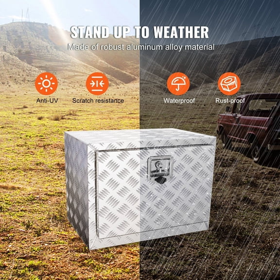 Aluminum Underbody Truck Storage Box 24x14x16, Lockable Diamond Plate Tool Box for Pickup, Van, Trailer - Waterproof & Durable