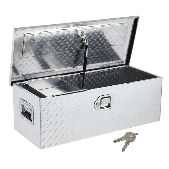 Aluminum Underbody Truck Tool Box, Lockable Waterproof Diamond Plate Storage Chest with Handles, for Pickup Bed, RV, Trailer - 10x13x30 in