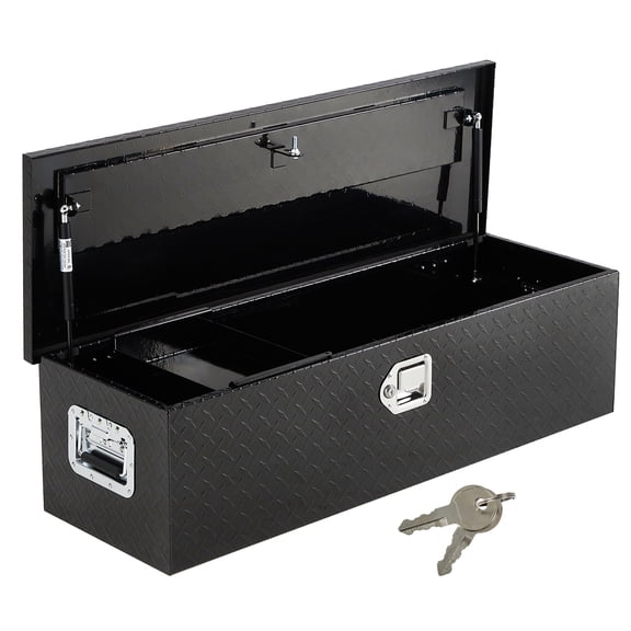 Aluminum Underbody Truck Tool Box, Lockable Waterproof Diamond Plate Storage Chest with Handles, for Pickup Bed, RV, Trailer - 10x13x39 in