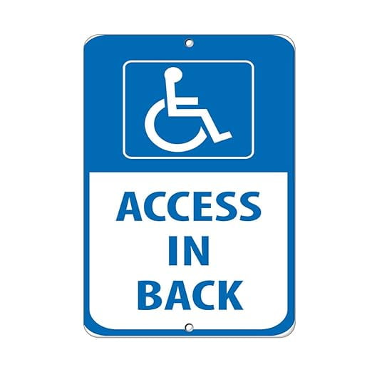 Aluminum Vertical Metal Sign Multiple Sizes Access in Back Parking Handicap with Border Weatherproof Street 8x12Inches