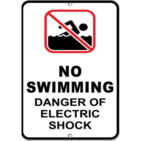 Aluminum Vertical Metal Sign Multiple Sizes No Swimming Danger of Electric Shock Hazard With Border Weatherproof Street 9x12Inches