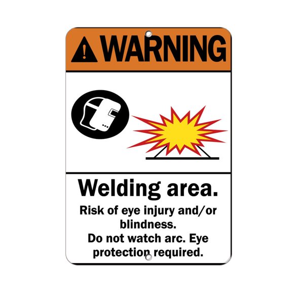 Aluminum Vertical Metal Sign Multiple Sizes Warning Eye Protection Required Welding Area Risk Injury Construction Safety with Border Weatherproof Street 9x12Inches