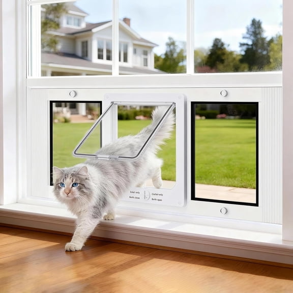 Aluminum Vertical Sliding Window Cat Door, Adjustable Pet Access Panel for Windows with Magnetic Closure and Weather-Resistant Seal(L: 31''-36'')
