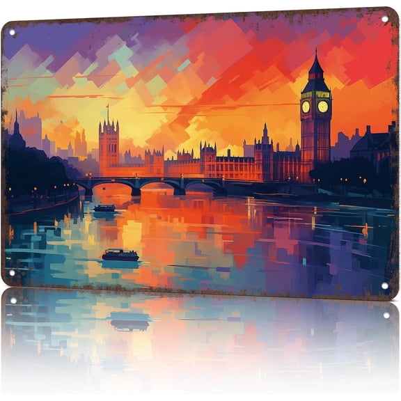 Aluminum Wall Sign London Skyline 8x12 Inch Metal Poster for Home or Office Decor