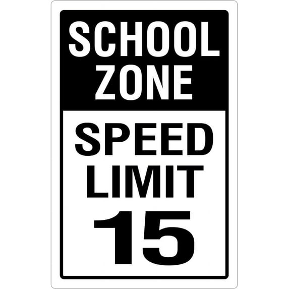 Aluminum Warning Metal Sign School Zone Speed Limit 15 Mph Traffic Speed Notice Signage Business Caution Sign for School Gate Street Road Public Area Outdoor Security Sign