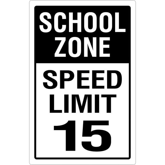 Aluminum Warning Metal Sign School Zone Speed Limit 15 Mph Traffic Speed Notice Signage Business Caution Sign for School Gate Street Road Public Area Outdoor Security Sign