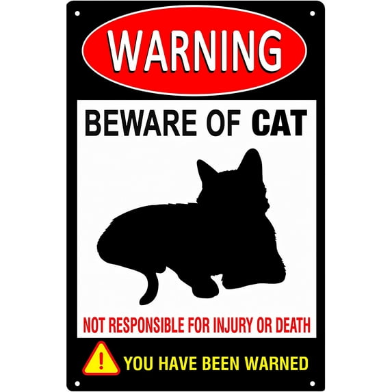 Aluminum Warning Signs Beware of Cat 12 x 8 Inches - Cat Tag Warning Sign, Fence Gate Outdoor Decoration, Indoor Outdoor Home, Property
