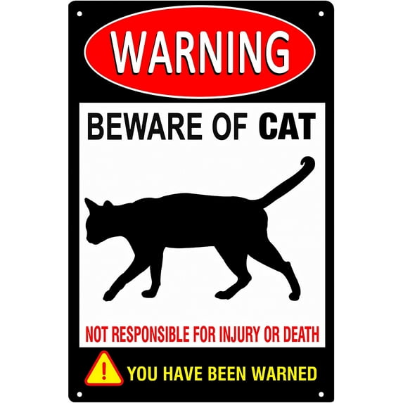 Aluminum Warning Signs Beware of Cat 12 x 8 Inches - Cat Tag Warning Sign, Fence Gate Outdoor Decoration, Indoor Outdoor Home, Property
