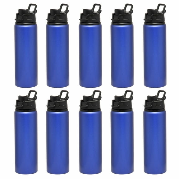 Aluminum Water Bottles with Snap Lids 25 oz. Set of 10, Bulk Pack - Reusable, Great for Gym, Hiking, Cycling, For School - Blue