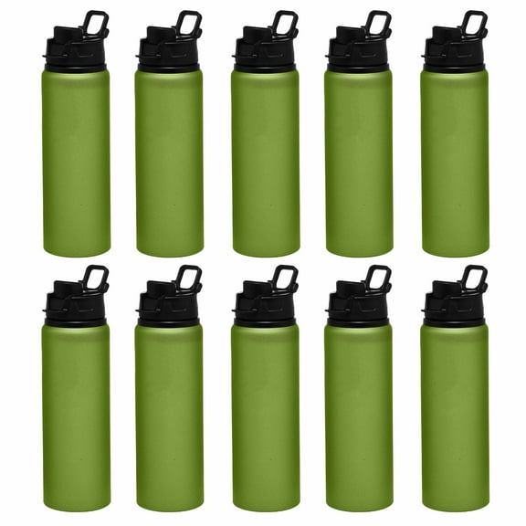 Aluminum Water Bottles with Snap Lids 25 oz. Set of 10, Bulk Pack - Reusable, Great for Gym, Hiking, Cycling, For School - Green