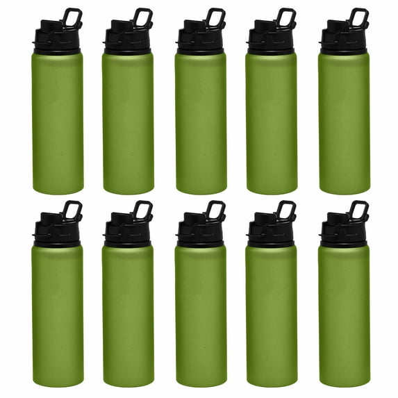 Aluminum Water Bottles with Snap Lids 25 oz. Set of 10, Bulk Pack - Reusable, Great for Gym, Hiking, Cycling, For School - Green