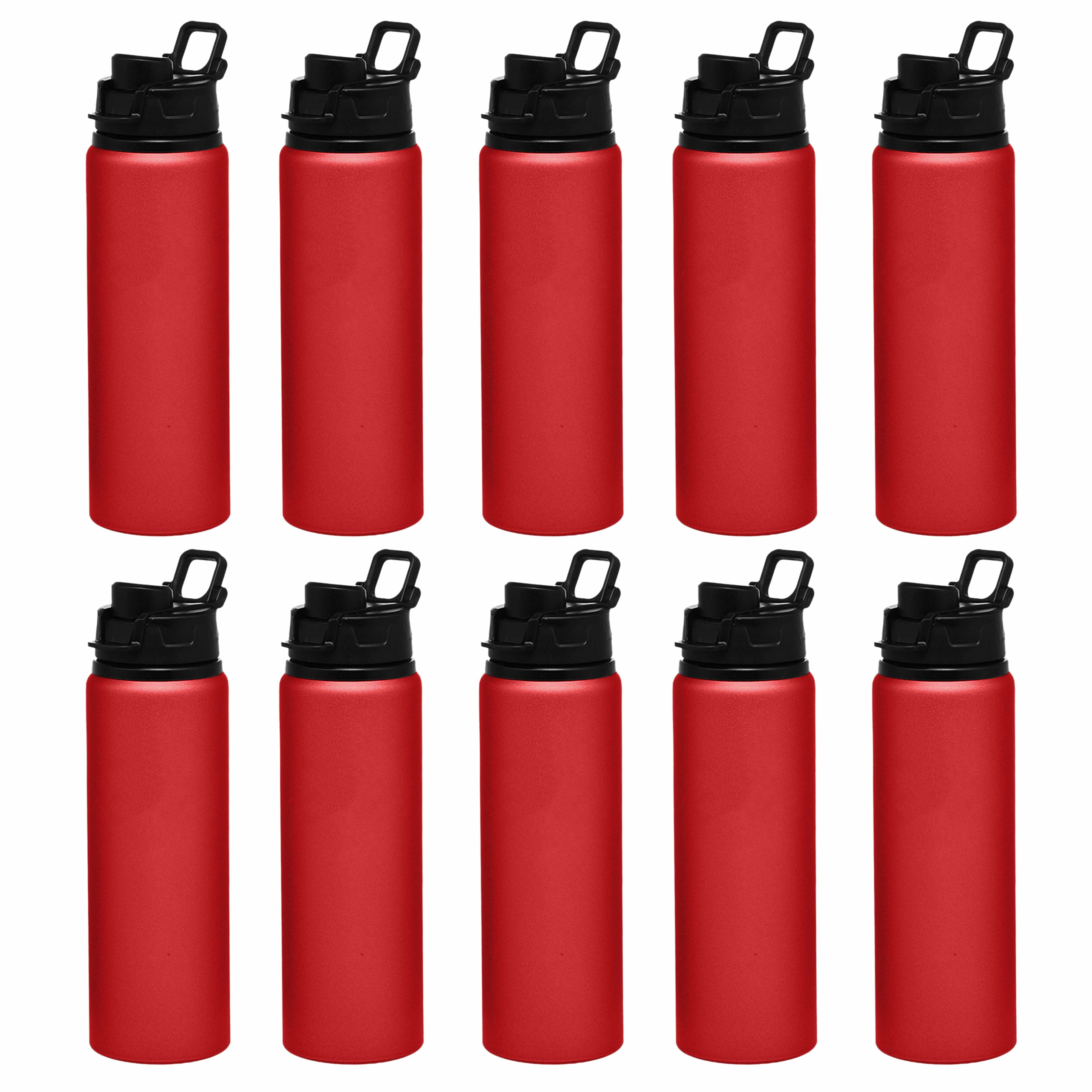 Aluminum Water Bottles with Snap Lids 25 oz. Set of 10, Bulk Pack - Reusable, Great for Gym, Hiking, Cycling, For School - Red
