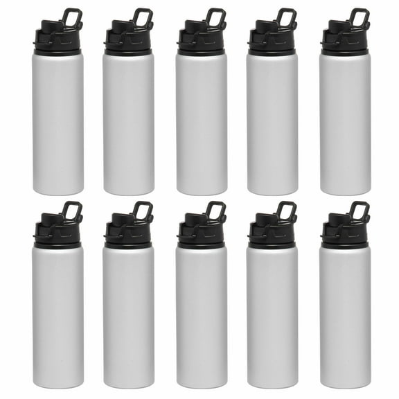 Aluminum Water Bottles with Snap Lids 25 oz. Set of 10, Bulk Pack - Reusable, Great for Gym, Hiking, Cycling, For School - Silver