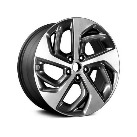 Aluminum Wheel - Machined and Dark Charcoal Metallic - 19 x 7.5 Inch - 10 Slot - 5 Lug - 53mm Offset - 114.3mm Bolt Pattern - Compatible with 2015 - 2018 Hyundai Tucson 2016 2017