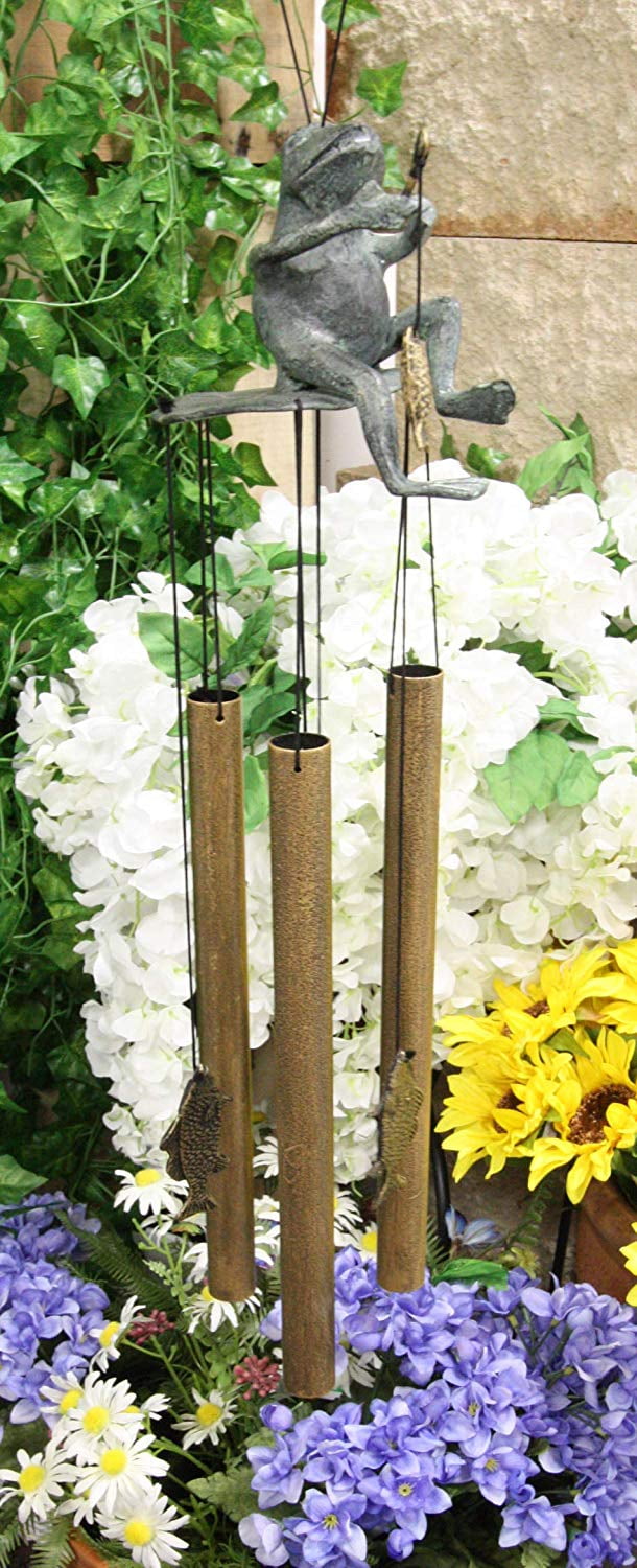 Aluminum Whimsical Summer Pastime Green Frog Fishing In The Pond Tube Wind Chime