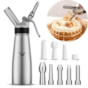Aluminum Whipped Cream Dispenser with 8 Decorating Nozzles & Cleaning Brush, 500 mL Cream Whipper for Desserts