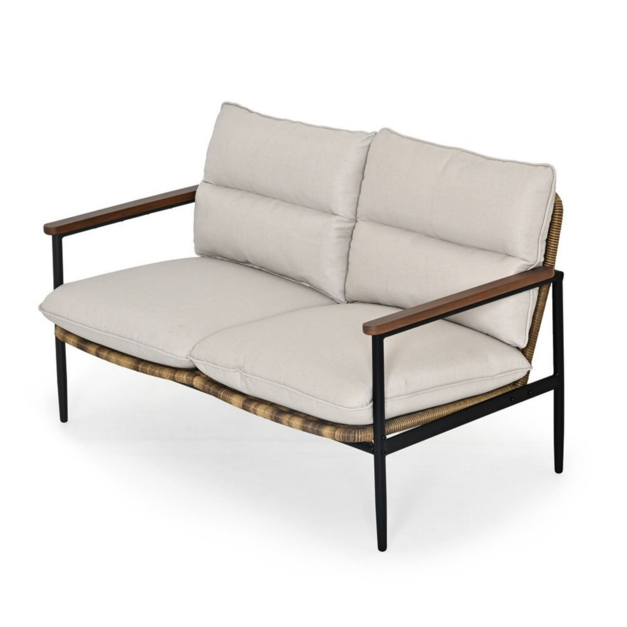 Aluminum Wicker Outdoor Loveseat with Cushions, 49.6" Patio Sofa, Hand-Woven Rattan, Deep Seating for Garden, Backyard, Balcony