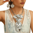 thumbnail image 1 of Aluminum Wire Chunky Statement Heart Pendent Necklace and Earring Set For Women Tribal Fashion Costume Jewelry Earring Sets Unique Colorful Big CCB Heart Pendent Collar Choker, 1 of 3