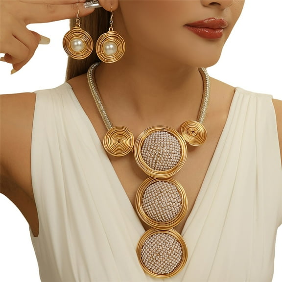 Aluminum Wire Jewelry Pearl Necklace and Earring Set Women Colorful Fashion Costume Accessory for Weddings Parties Everyday Wear