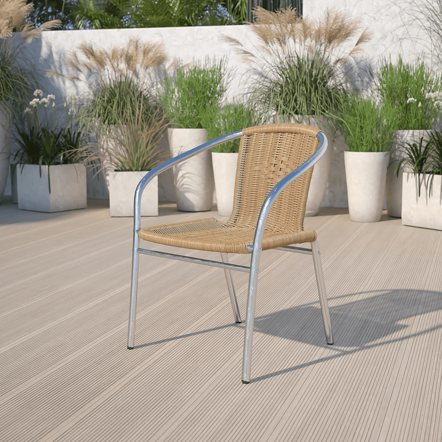 Aluminum and Black Rattan IndoorOutdoor Stack Chair