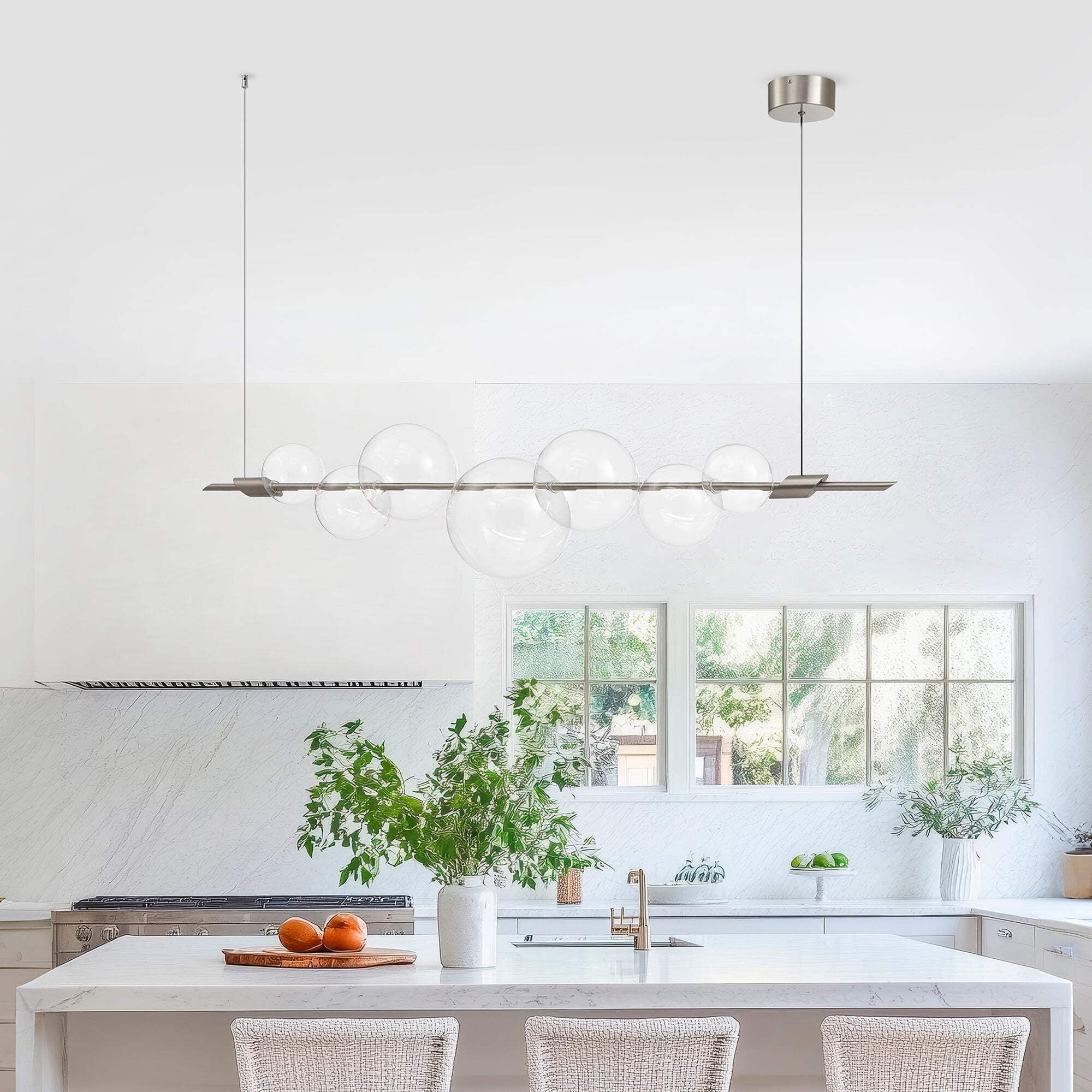 Aluminum and Glass Chandelier // Satin Nickel