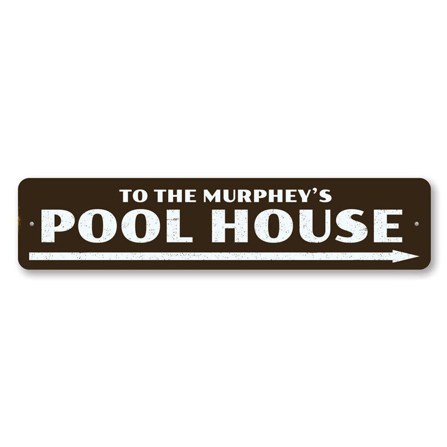 (Aluminum metal) Pool House Sign Arrow To The Family Pool Metal Decor ...