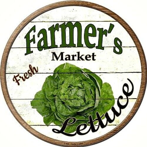 Aluminum sign - Farmers Market Fresh Lettuce Round Metal Sign Rustic Retro Kitchen Decor Size: 8" Diameter