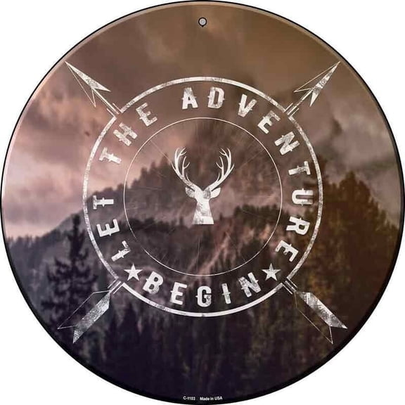 Aluminum sign - Let The Adventure Begin Round Circular Metal Sign for Home Garage Wall Gift Size: 8" Diameter