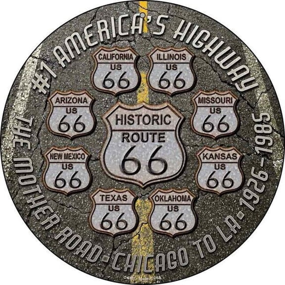 Aluminum sign - Route 66 Black Top Round Circular Novelty Metal Sign Home Garage Wall Decor Size: 8" Diameter