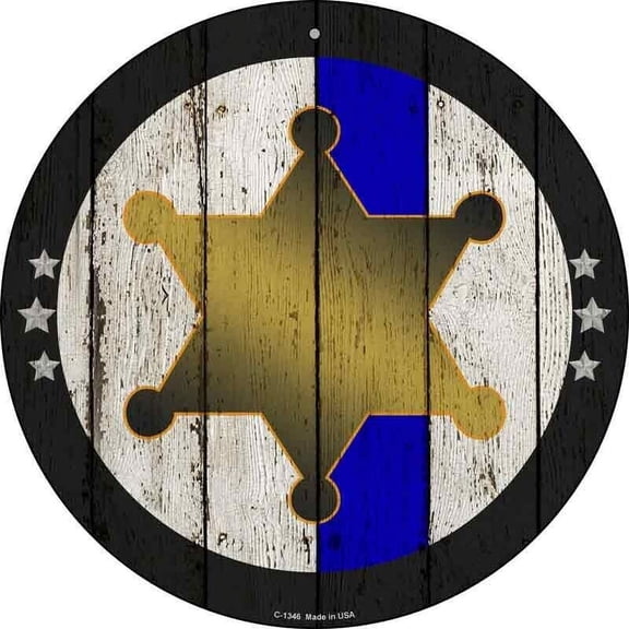 Aluminum sign - Sheriff Star Blue Line Round Circular Metal Sign Home Garage Wall Decor Size: 8" Diameter