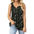 thumbnail image 1 of Alun 2026 Womens Summer Floral Tank Tops Button up Front Ruffle Lightweight Flowy Camisole Ladies Plus Size Fashion Print Sleeveless Loose Comfort Fit Casual Blouse Black XL, 1 of 4