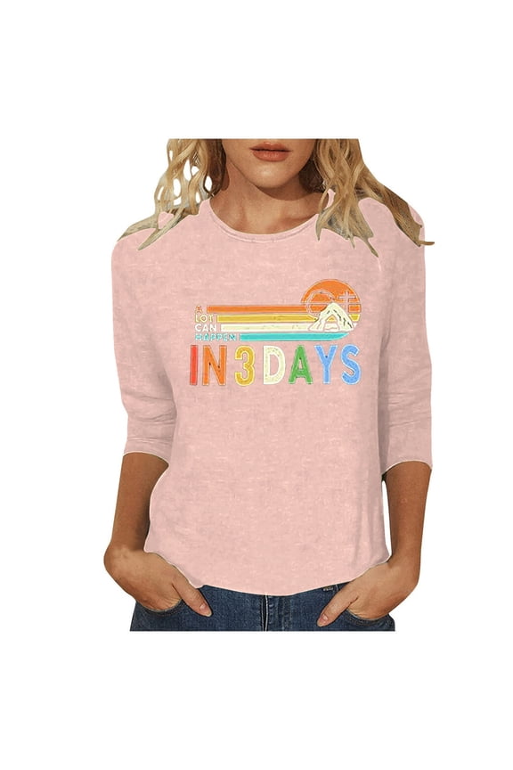 A Lot Can Happen in 3 Days 3/4 Sleeve T Shirts Women Happy Easter Crewneck Casual Comfy T-Shirts Fashion Graphic Tees for Festival Celebration and Daily Wear Pink M