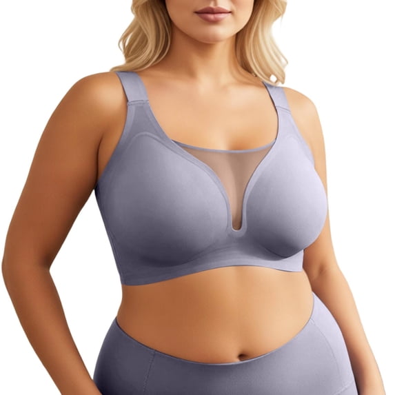 Alun Comfortable and Wide Shoulder Strap Bras for Women Breathable Lace Splicing V-Neck Wireless Seamless Bralette Solid Color Simple Stylish for Large Everyday Wear Blue XXXXXL