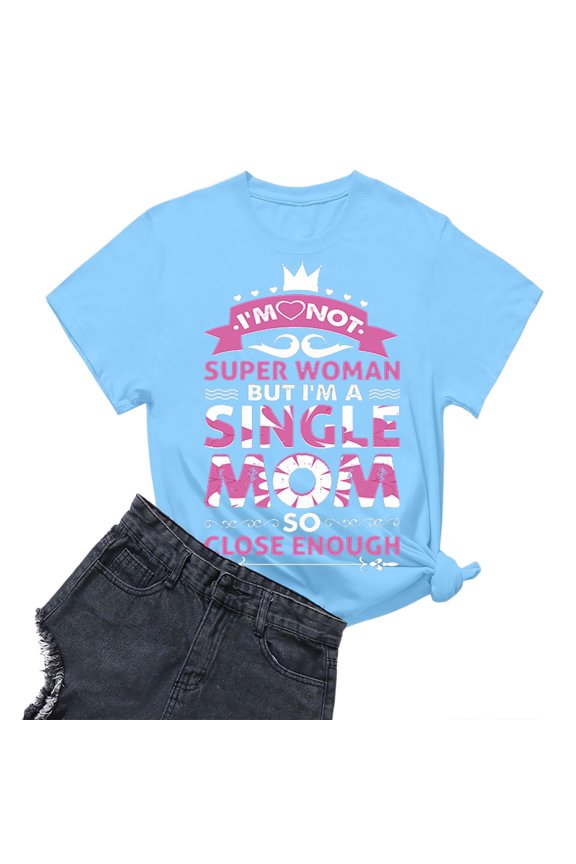 Cute Letter Printing T Shirts for Women Summer Crew Neck Short Sleeve Casual Graphic Tee Tops Loose Fit Comfortable Mother's Day Stylish T-Shirts 2026 2-Sky Blue XXL
