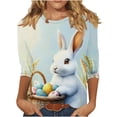 thumbnail image 1 of Alun Easter T Shirts for Women 2026 Funny Cute Bunny Egg Printed Graphic Tees Spring Summer Soft Comfort Casual 3/4 Sleeve Tops Happy Easter T-Shirt Festival Outfits 22-Light Blue L, 1 of 5