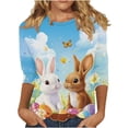 thumbnail image 1 of Alun Easter T Shirts for Women 2026 Funny Cute Bunny Egg Printed Graphic Tees Spring Summer Soft Comfort Casual 3/4 Sleeve Tops Happy Easter T-Shirt Festival Outfits 25-Sky Blue XL, 1 of 5