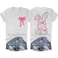thumbnail image 1 of Alun Easter T Shirts for Women Cute Bunny Short Sleeve Tshirt Floral Rabbit Easter Festival Outfit Spring and Summer Soft Comfort Holiday Graphic Tee Tops 2-White XL, 1 of 3