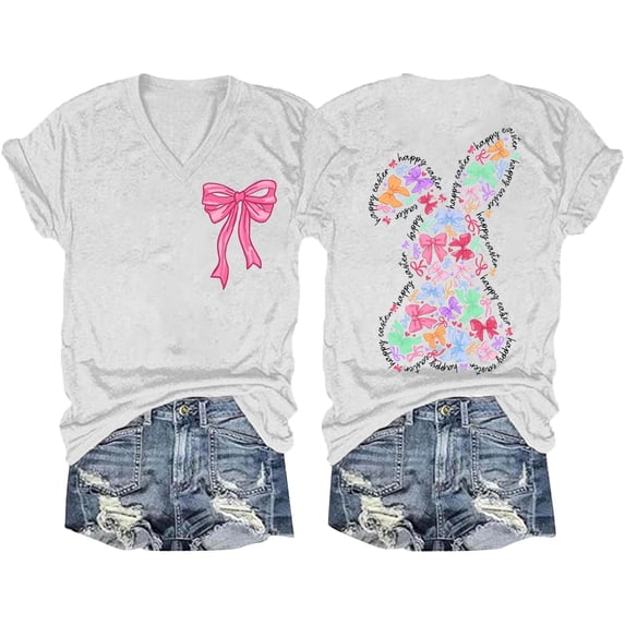 Alun Easter T Shirts for Women Cute Bunny Short Sleeve Tshirt Floral Rabbit Easter Festival Outfit Spring and Summer Soft Comfort Holiday Graphic Tee Tops 2-White XL