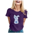 thumbnail image 1 of Alun Easter T Shirts for Women Cute Bunny Short Sleeve Tshirt Floral Rabbit Easter Festival Outfit Spring and Summer Soft Comfort Holiday Graphic Tee Tops 1-Purple S, 1 of 4