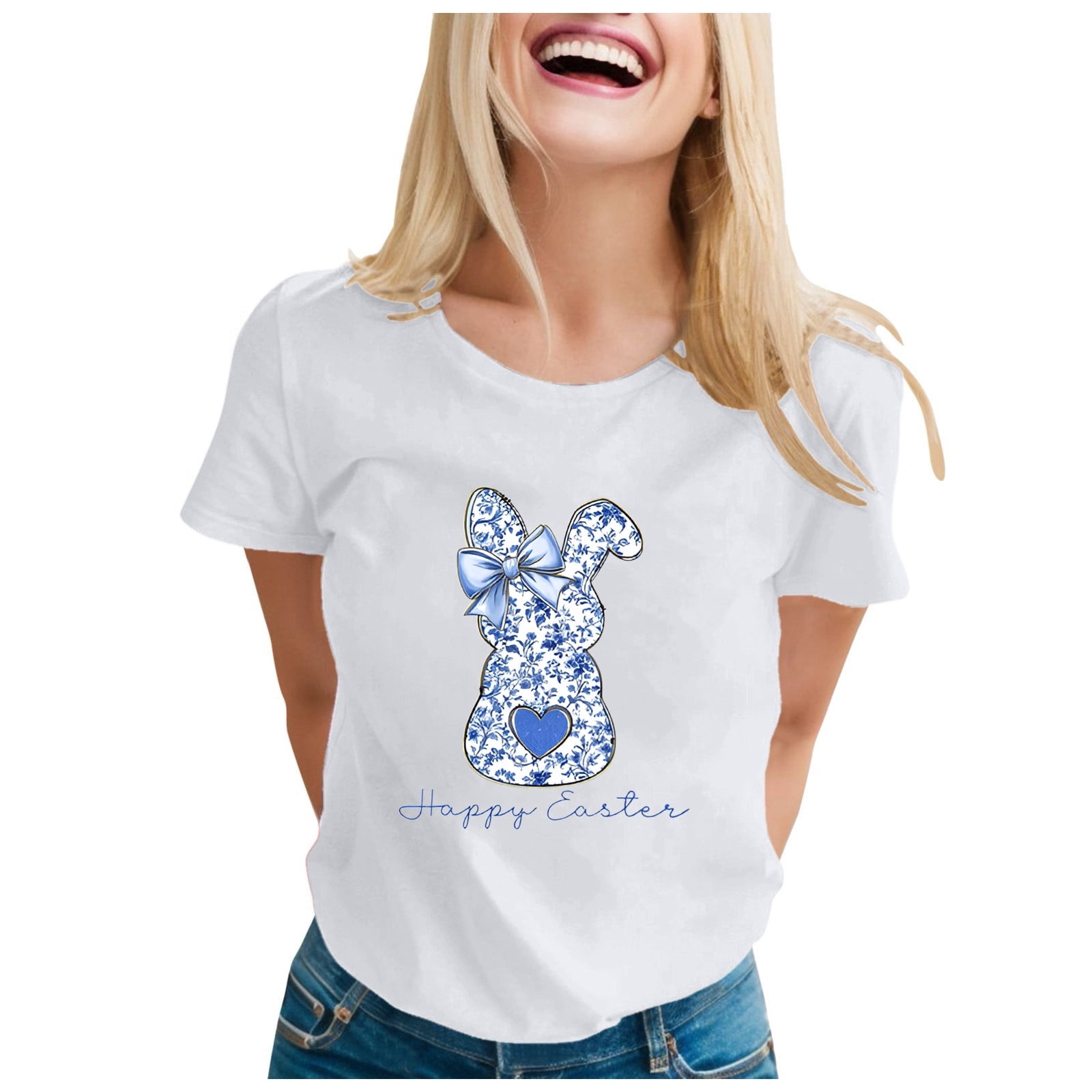 Alun Easter T Shirts for Women Cute Bunny Short Sleeve Tshirt Floral ...