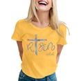 thumbnail image 1 of Alun Easter T Shirts for Women He Is Risen T-Shirt Crewneck Short Sleeve Easter Gift Bible Verse Tee Tops Ladies Casual Letter Print Festival Stylish Outfit Yellow XL, 1 of 5