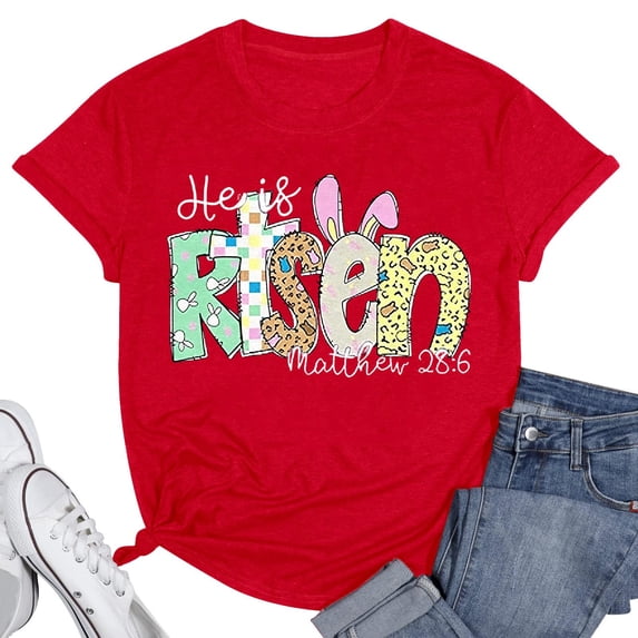 Alun Happy Easter Graphic T Shirts for Holiday Festival Celebration Cute Bunny Rabbit Design Casual Comfortable Soft Tee 2026 Summer Casual Breathable Daily Wear Tops 3-Red M