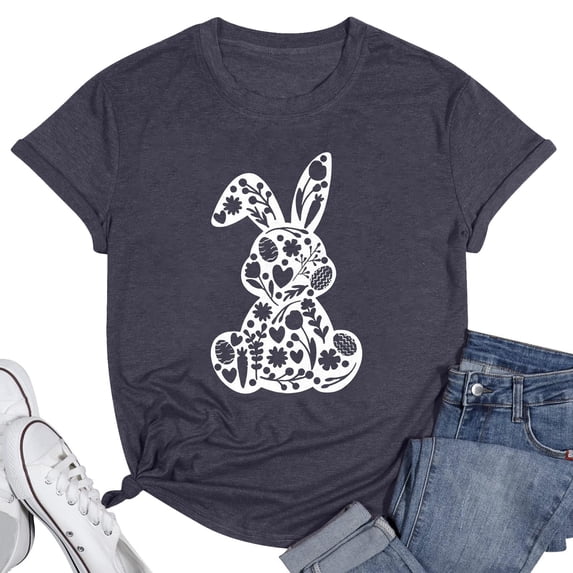 Alun Happy Easter Graphic T Shirts for Holiday Festival Celebration Cute Bunny Rabbit Design Casual Comfortable Soft Tee 2026 Summer Casual Breathable Daily Wear Tops 1-Dark Gray L