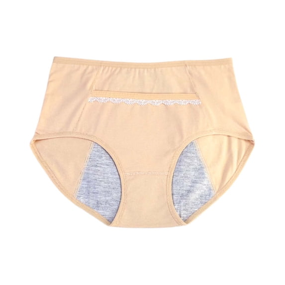 Alun High Waist Panties for Women Leak Proof Large Size Menstruation Underwear with Front Pocket Comfortable and Breathable Solid Color Briefs Beige XXL