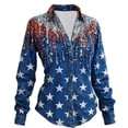 thumbnail image 1 of Alun Patriotic Shirts for Women 4th of July Outfits Button down Long Sleeve Blouses with Shiny Sequin and Floral Printing Casual V-Neck Slim Fit Tops for Spring Summer 3-Black XXXL, 1 of 3