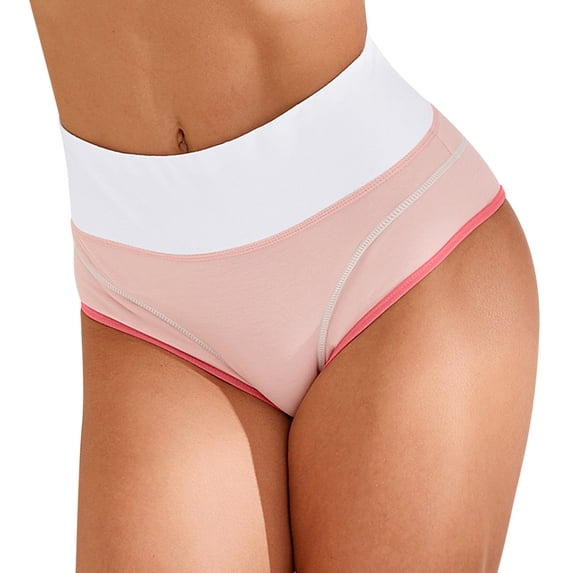 Alun Plus Size Stretch High Waisted Women's Panties Solid Color Thin Breathable Daily Underwear Ladies Comfortable Soft Color-Block Everyday Briefs Pink XS