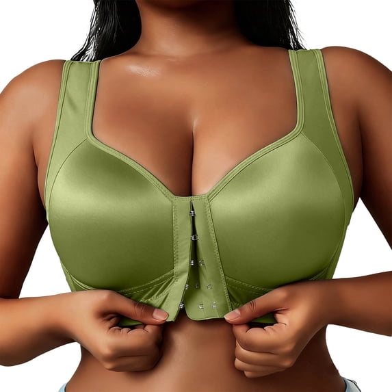 Alun Postoperative Bras for Women Front Closure Compression Sport Bra Wireless Seamless Bralette with Adjustable Straps Lightweight Breathable Everyday Wear Green L