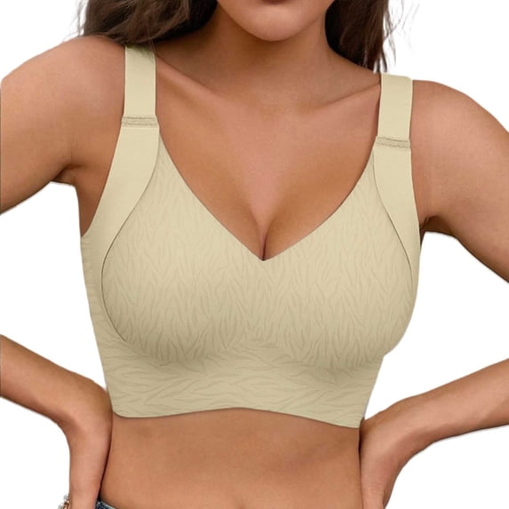 Alun Push up Seamless Bras for Women Wireless Supportive Anti-Sagging No Underwire Plunge Bra Fashion Texture Design Full Coverage Beauty Back Soft Comfort Bralettes Beige L