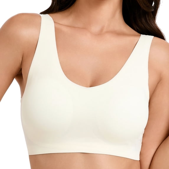 Alun Seamless Jelly Bras for Women Light Support Wireless Bralette Lightweight Breathable Stretchy Comfortable Soft Smooth Pull on Bras Simple Solid Color Daily Wear White XL